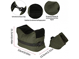 Schießsack SET Gewehr Auflagekissen Einschieß-Sack Vorne & Hinten mit Schnellverschluss-Clip