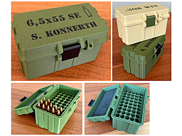 Munitionsbox 6,5x55 SE Win Ammo Box Patronen Wiederladen 50 Schuss personalisierbar abschließbar