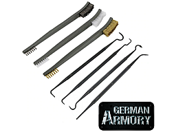 3 teiliges Reinigungsbürstenset + 4 Reinigungshaken Waffenpflege Waffenreinigung Restauration BüMa