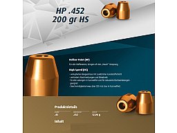 250 St. H&N Geschosse .452 HP HS 200grs - 12,96g Haendler & Naterman BLEIGESCHOSSE 45 ACP Hohlspitz