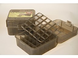 25er Patronenbox - Kal. .12 / .16 / .20, Munitionsbox, MTM - Schrot Slugs FLG Brenneke GRAU klar
