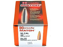 250St. HORNADY MATCH Geschosse CAL 30 .308 168gr BTHP Hohlsptiz Boat Tail Long range Präzis. #305016