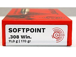 20 Schuss GECO SP Softpoint Büchsenpatronen .308 Win. 170gr 11g Teilmantel Jagd Munition Blei 308 W.