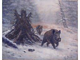 Jagdgemälde "SCHWARZWILD IM WINTER" - Jagdmaler - Thomas Bold -