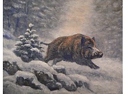 Jagdgemälde "FLÜCHTIGER KEILER" - Jagdmaler - Thomas Bold -
