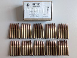 50 Stück Vollmantel-Match-Patronen 8x57IS HEGE auf Ladestreifen