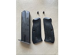 Pistole CZ 75 Kal. 9 Luger Magazin + Griffschalen im Set