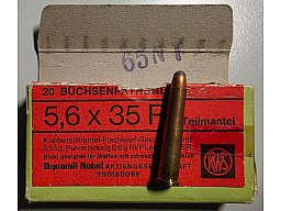 20 Schuss RWS 5,6 x 35 R Vierling in OVP (Sammler/Jäger, ca. 1965)