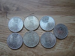 7 X 5DM Silbermünzen Heiermänner