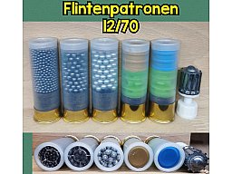 12/70 Flintenpatronen (5 Stck.), Schrot, Slug, Flintenlaufgeschoss, Deko-Patronen