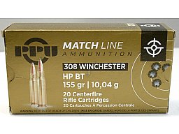 20 Schuss / 20 Patronen PPU .308 Win. MATCH A-625 155gr 10,0g HP BT Hohlspitz Munition Prvi Partizan