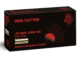 50 Schuss GECO .32 S&W LONG WC WAD CUTTER Präzisions Scheiben Munition 100gr 6,5g Revolverpatronen