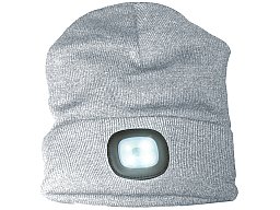 Wintermütze / Strickmütze (Grau) mit 4 LED´s / 3 Leuchtstufen - mit USB ladbar