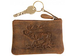 Schlüsseletui mit HIRSCH Prägung aus echtem Büffelleder, Perfektes Geschenk für Jäger | mit Münzfach
