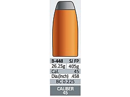 20 Stück PPU | PrviPartizan Geschosse #B-448 | .458/.45-70 Gov. 405grs/26,25g SJFP Teilmantel-Flach