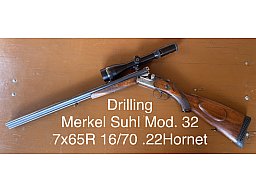 Drilling Merkel Suhl 32 7x65R 16/70 .22Hornet Schmidt & Bender 3-12x50 A4 LP
