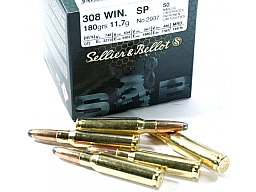 50 Schuss S&B .308 Win. SP 180gr 11,7g Teilmantel Soft Point Geschoss Jagdmunition Blei Teilzerleger