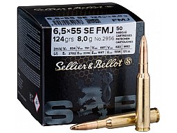 50 Schuss S&B 6,5x55 SE 124gr 8,0g FMJ Vollmantel Geschoss 6.5 x 55 SWEDISH Schwedenmauser Munition