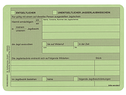 10 Stück Begehungsschein Jagderlaubnisschein Vordrucke auf Karton NEU !!