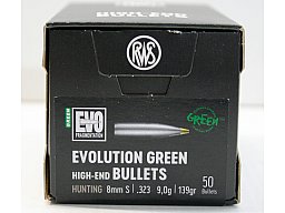 50 Stück NEUE RWS Geschosse - EVO-GREEN (bleifrei) 8mm S .323 - 139gr 9,0g (#2318522) Teilzerleger