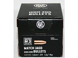 100 Stück NEUE RWS Geschosse - MJ (MATCH-JAGD) .224/5,6mm - 46gr/3,0g (#2145782) Präzises Hohlspitzg