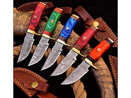 Damast Messer 5 stück Damaszener Stahl Jagd Knife Damascus Hunting Bowie CRS6
