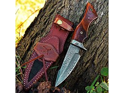 Damast Jagdmesser schöne Klingenmaserung Damast Stahl mit Lederhülle 7864507
