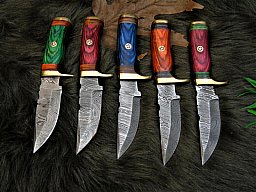 Damast Messer 5 stück Damaszener Stahl Jagd Knife Damascus Hunting Bowie CRS02