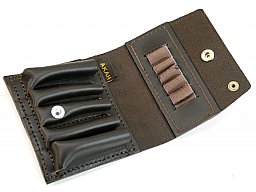 AKAH Universal Patronenetui ECHT LEDER 3 x Büchsen/Kugelpatronen 2 x Schrotpatrone 5 x KK Schonzeit