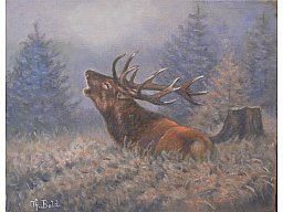 Jagdgemälde "RÖHRENDER HIRSCH" - Jagdmaler - Thomas Bold -