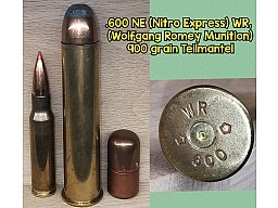 .600 NE (Nitro Express), WR (Wolfgang Romey Munition), TM, Deko-Patrone