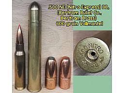 .500 NE (Nitro Express), BB (Bertram Bullet Co.), VM, Messing Solid, Deko-Patrone