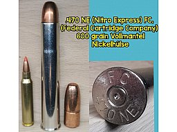 .470 NE (Nitro Express), VM, FC (Federal Cardridge Company) Nickelhülse, Deko-Patrone