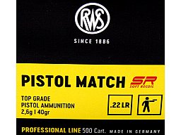 50 Stück / Schuss RWS .22 l.r. lfb KK Munition PISTOL MATCH SR 40grs 2,6g LRN Blei Rundkopf 260 m/s