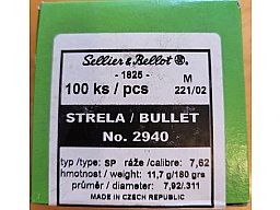 100 Stück S&B Sellier&Bellot Geschosse #2940/7,62/.303Brit.Dia.311/7,92-180grs/11,70g SP