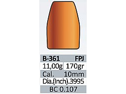 100 Stück PPU | PrviPartizan 10mm Geschosse #B-361 | .3995 170grs / 11,00g FPJ Vollmantel-Flachkopf