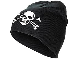 Strickmütze Schwarz mit Totenkopf - Unigröße - Beanie fein gestrickt