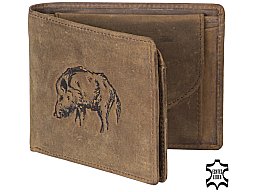 Geldbörse mit KEILER Wildsau Prägung | aus Antikleder | 11,5 x 9,5cm 2xGeldfach 7xKreditkarte ...