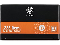 30 Schuss RWS .222 Rem. MJ MATCH JAGD 52gr 3,4g > Präzsions Munition Hohlspitzgeschoss Jagd DJV 100m