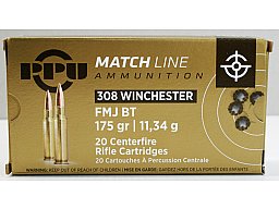 20 Schuss / 20 Patronen PPU .308 Win. MATCH A-500 175gr 11,34g FMJ BT Vollmantel Munition Partizan