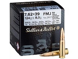 50 Schuss S&B Sellier&Bellot SuB 7,62x39 7.62 x 39 FMJ Vollmantel 123grs 8,0g Messinghülse Boxer NEU