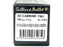 50 Schuss / 50 Patronen S&B .30 CARBINE 110gr 7,1g Vollmantel FMJ Munition No. 2960 / V332652 Blei !