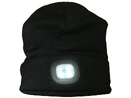 Wintermütze / Strickmütze (Schwarz) mit 4 LED´s / 3 Leuchtstufen - mit USB ladbar