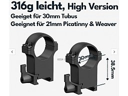 Vector Optics Hebel Stahl-Schnellmontage für 30mm Tubus, 21mm Picatinny/Weaver BH 23 mm