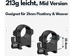Vector Optics Hebel Stahl-Schnellmontage für 25,4 Tubus, Picatinny/Weaver BH 12,7 mm