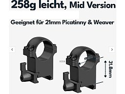 Vector Optics Hebel Stahl-Schnellmontage für 25,4 Tubus, Picatinny/Weaver BH 19,1 mm