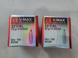 200St. HORNADY V-MAX Geschosse CAL 22 .224 ,100 mit 53 grs. u. 100 mit 60 grs