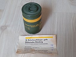 Nebelwurfkörper gelb, elektrische Zündung, VEB Silberhütte, DDR, Handgranate, NVA