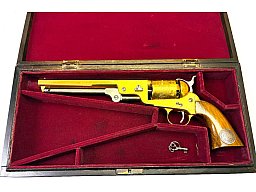 Vergoldeter Perkussionsrevolver - Mavi Mod. Colt 1851 Navy mit "Seated Liberty Quarter Dollar" | .36