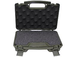 Pistolen-Koffer, Kunststoff, klein, innen 25x14x7cm, abschließbar, Schaumstoffeinsatz, Oliv